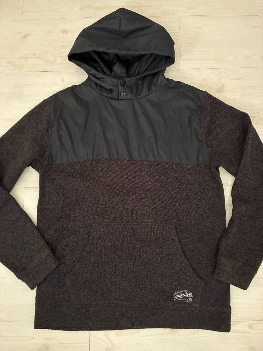 Quiksilver Men’s XL Keller Block Hoodie Charcoal Knit Mixed Media Pullover